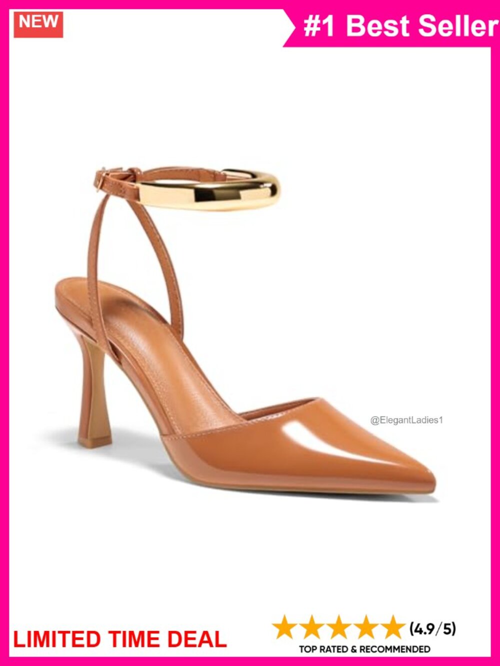Faux Leather Pointed Toe Stiletto Heels Ankle Strap Dress Pumps